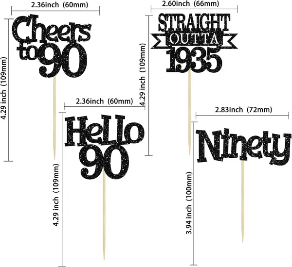 Multicollor_24Pcs_Happy_90Th_Birthday_Cupcake_Toppers_|_Cheers_To_90_Years_Glitter_Cupcake_Picks_|_Straight_Outta_1935_Cake_Decorations_|_90Th_Birthday_Or_Anniversary_Party_Supplies_Â€“_Black