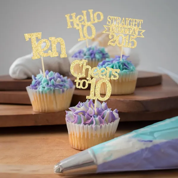 Gold_24Pcs_Happy_10Th_Birthday_Cupcake_Toppers_|_Cheers_To_10_Years_Glitter_Cupcake_Picks_|_Straight_Outta_2015_Cake_Decorations_|_10Th_Birthday_Or_Anniversary_Party_Supplies_Â€“_Gold