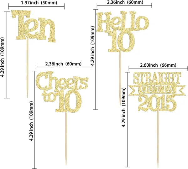 Gold_24Pcs_Happy_10Th_Birthday_Cupcake_Toppers_|_Cheers_To_10_Years_Glitter_Cupcake_Picks_|_Straight_Outta_2015_Cake_Decorations_|_10Th_Birthday_Or_Anniversary_Party_Supplies_Â€“_Gold