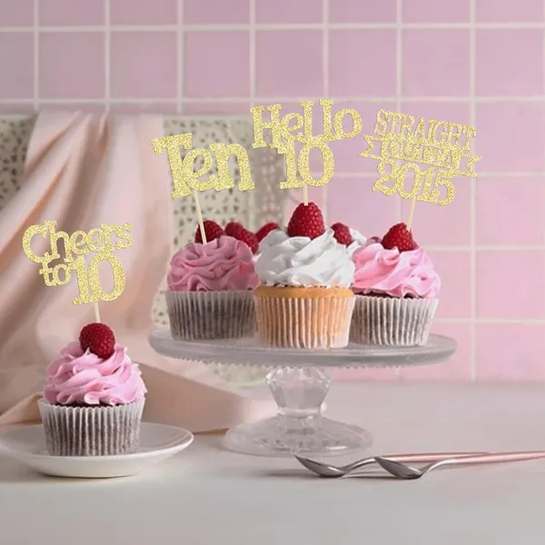 Gold_24Pcs_Happy_10Th_Birthday_Cupcake_Toppers_|_Cheers_To_10_Years_Glitter_Cupcake_Picks_|_Straight_Outta_2015_Cake_Decorations_|_10Th_Birthday_Or_Anniversary_Party_Supplies_Â€“_Gold