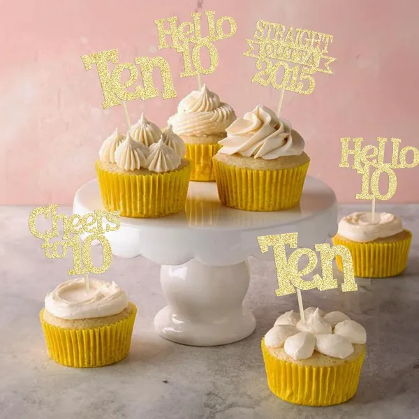 Gold_24Pcs_Happy_10Th_Birthday_Cupcake_Toppers_|_Cheers_To_10_Years_Glitter_Cupcake_Picks_|_Straight_Outta_2015_Cake_Decorations_|_10Th_Birthday_Or_Anniversary_Party_Supplies_Â€“_Gold