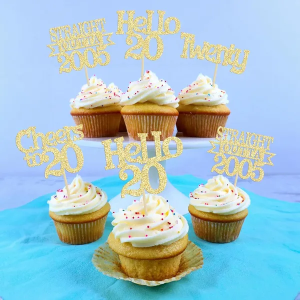 Gold_24Pcs_Happy_20Th_Birthday_Cupcake_Toppers_|_Cheers_To_20_Years_Glitter_Cupcake_Picks_|_Straight_Outta_2005_Cake_Decorations_|_20Th_Birthday_Or_Anniversary_Party_Supplies_Â€“_Gold