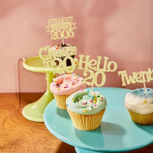 Gold_24Pcs_Happy_20Th_Birthday_Cupcake_Toppers_|_Cheers_To_20_Years_Glitter_Cupcake_Picks_|_Straight_Outta_2005_Cake_Decorations_|_20Th_Birthday_Or_Anniversary_Party_Supplies_Â€“_Gold