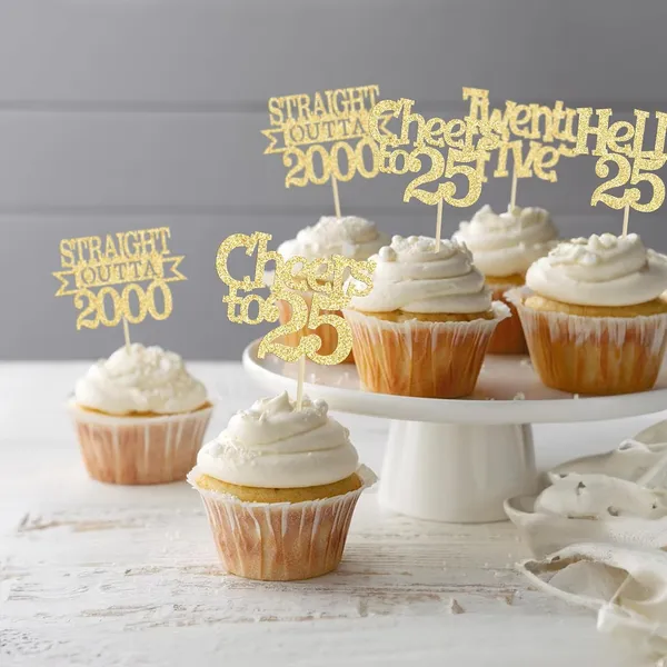 Gold_24Pcs_Happy_25Th_Birthday_Cupcake_Toppers_|_Cheers_To_25_Years_Glitter_Cupcake_Picks_|_Straight_Outta_2000_Cake_Decorations_|_25Th_Birthday_Or_Anniversary_Party_Supplies_Â€“_Gold