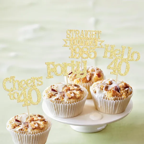 Gold_24Pcs_Happy_40Th_Birthday_Cupcake_Toppers_|_Cheers_To_40_Years_Glitter_Cupcake_Picks_|_Straight_Outta_1985_Cake_Decorations_|_40Th_Birthday_Or_Anniversary_Party_Supplies_Â€“_Gold