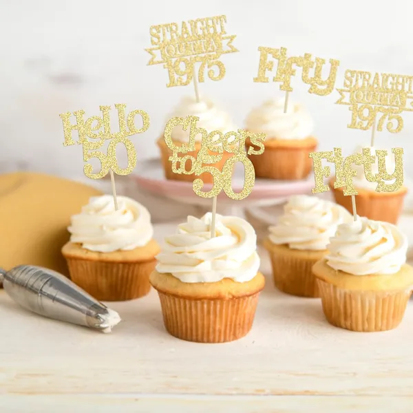 Gold_24Pcs_Happy_50Th_Birthday_Cupcake_Toppers_|_Cheers_To_50_Years_Glitter_Cupcake_Picks_|_Straight_Outta_1975_Cake_Decorations_|_50Th_Birthday_Or_Anniversary_Party_Supplies_Â€“_Gold