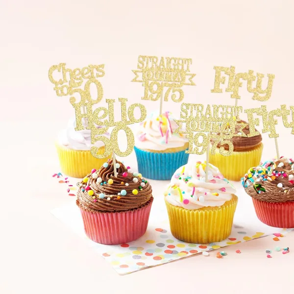 Gold_24Pcs_Happy_50Th_Birthday_Cupcake_Toppers_|_Cheers_To_50_Years_Glitter_Cupcake_Picks_|_Straight_Outta_1975_Cake_Decorations_|_50Th_Birthday_Or_Anniversary_Party_Supplies_Â€“_Gold