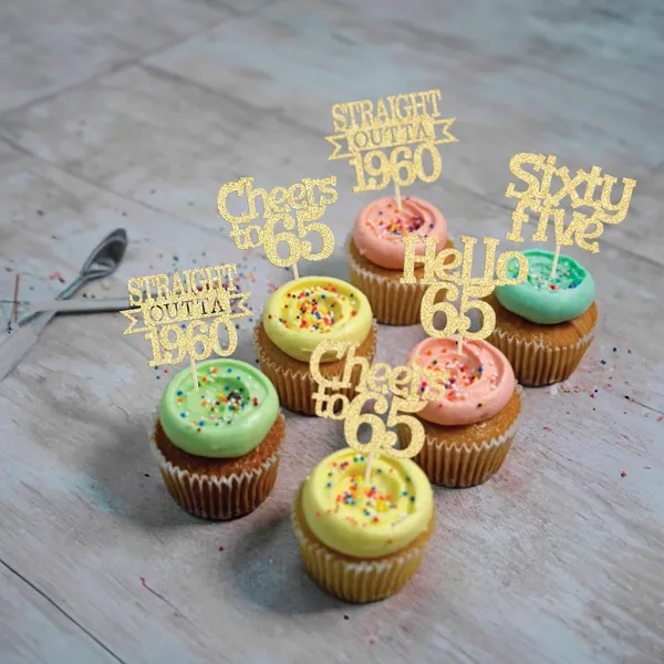 Gold_24Pcs_Happy_65Th_Birthday_Cupcake_Toppers_|_Cheers_To_65_Years_Glitter_Cupcake_Picks_|_Straight_Outta_1960_Cake_Decorations_|_65Th_Birthday_Or_Anniversary_Party_Supplies_Â€“_Gold