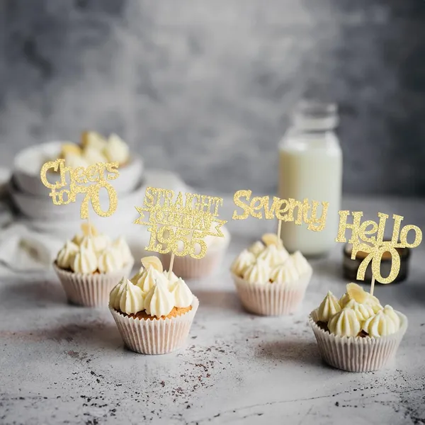 Gold_24Pcs_Happy_70Th_Birthday_Cupcake_Toppers_|_Cheers_To_70_Years_Glitter_Cupcake_Picks_|_Straight_Outta_1955_Cake_Decorations_|_70Th_Birthday_Or_Anniversary_Party_Supplies_Â€“_Gold