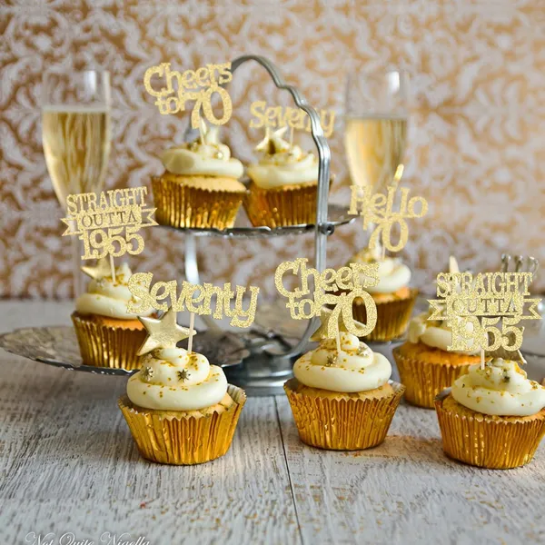 Gold_24Pcs_Happy_70Th_Birthday_Cupcake_Toppers_|_Cheers_To_70_Years_Glitter_Cupcake_Picks_|_Straight_Outta_1955_Cake_Decorations_|_70Th_Birthday_Or_Anniversary_Party_Supplies_Â€“_Gold