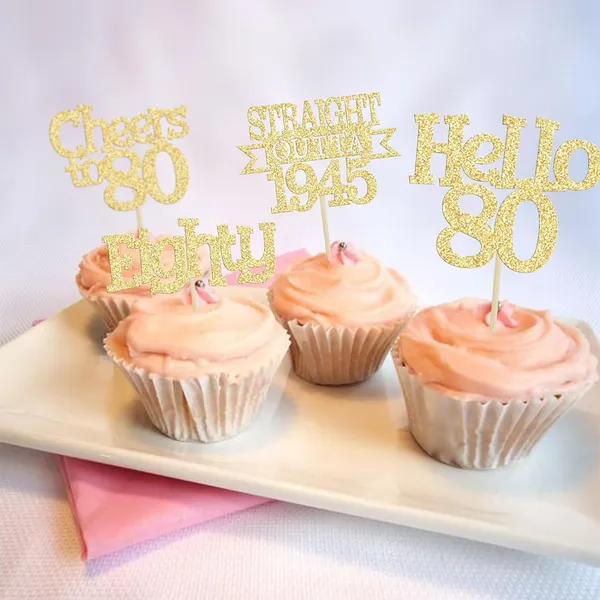 Gold_24Pcs_Happy_80Th_Birthday_Cupcake_Toppers_|_Cheers_To_80_Years_Glitter_Cupcake_Picks_|_Straight_Outta_1945_Cake_Decorations_|_80Th_Birthday_Or_Anniversary_Party_Supplies_Â€“_Gold