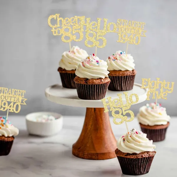 Gold_24Pcs_Happy_85Th_Birthday_Cupcake_Toppers_|_Cheers_To_85_Years_Glitter_Cupcake_Picks_|_Straight_Outta_1940_Cake_Decorations_|_85Th_Birthday_Or_Anniversary_Party_Supplies_Â€“_Gold