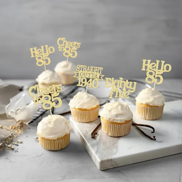 Gold_24Pcs_Happy_85Th_Birthday_Cupcake_Toppers_|_Cheers_To_85_Years_Glitter_Cupcake_Picks_|_Straight_Outta_1940_Cake_Decorations_|_85Th_Birthday_Or_Anniversary_Party_Supplies_Â€“_Gold