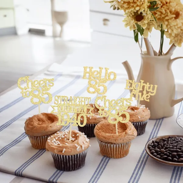 Gold_24Pcs_Happy_85Th_Birthday_Cupcake_Toppers_|_Cheers_To_85_Years_Glitter_Cupcake_Picks_|_Straight_Outta_1940_Cake_Decorations_|_85Th_Birthday_Or_Anniversary_Party_Supplies_Â€“_Gold