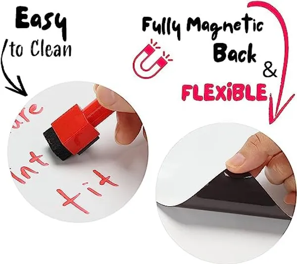 Multicollor_12"_X_8"_Magnetic_Dry_Erase_Whiteboard_|_Magnetic_Dry_Erase_Board_Sheet_With_4_Dry_Erase_Markers_|_Magnetic_Whiteboard_For_Fridge_|_Message_Board_For_Kitchen