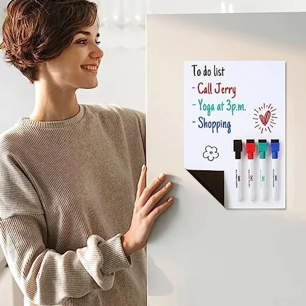 Multicollor_12"_X_8"_Magnetic_Dry_Erase_Whiteboard_|_Magnetic_Dry_Erase_Board_Sheet_With_4_Dry_Erase_Markers_|_Magnetic_Whiteboard_For_Fridge_|_Message_Board_For_Kitchen
