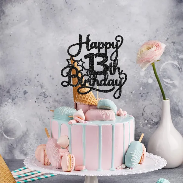 Black_1_Pack_Happy_13Th_Birthday_Cake_Topper_Black_Glitter_13_Official_Teenager_Cheers_To_13_Years_Old_Birthday_Cake_Pick_For_Celebrating_13Th_Birthday_Anniversary_Party_Cake_Decorations_Supplies