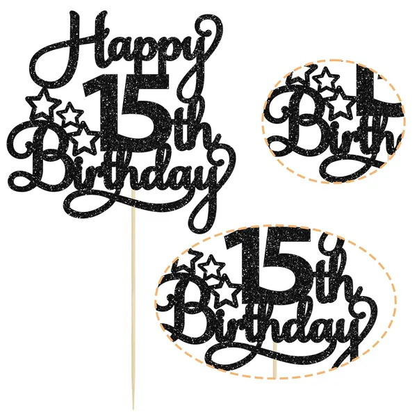 Black_1_Pack_Happy_15Th_Birthday_Cake_Topper_Black_Glitter_Mis_Quince_15_Cheers_To_15_Years_Old_Birthday_Cake_Pick_For_Celebrating_15Th_Birthday_Anniversary_Party_Cake_Decorations_Supplies