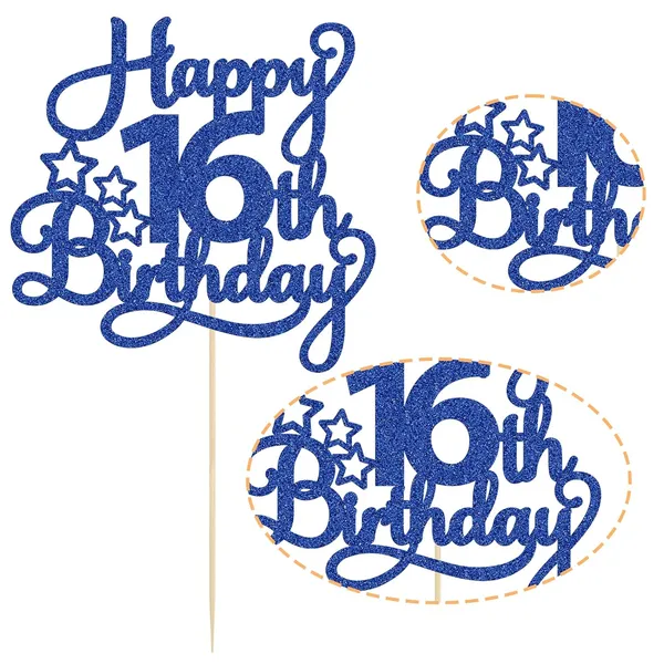 Blue_1_Pack_Happy_16Th_Birthday_Cake_Topper_Glitter_Sweet_16_Cake_Pick_Birthday_16Th_Birthday_Cake_Decorations_For_Children_16Th_Theme_Party_Supplies_Blue