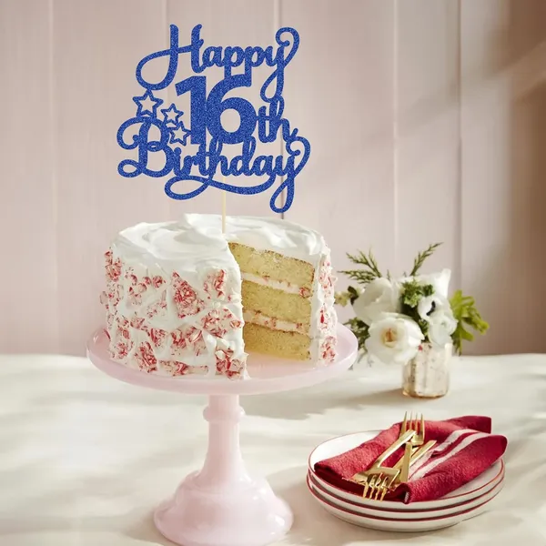 Blue_1_Pack_Happy_16Th_Birthday_Cake_Topper_Glitter_Sweet_16_Cake_Pick_Birthday_16Th_Birthday_Cake_Decorations_For_Children_16Th_Theme_Party_Supplies_Blue
