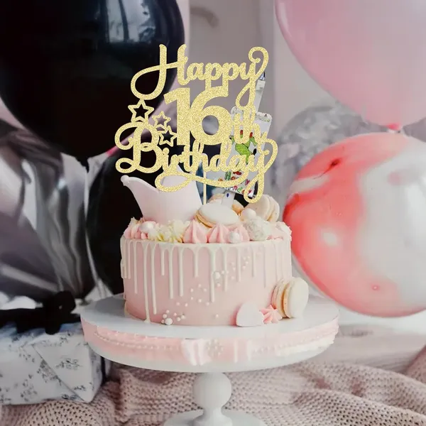 Gold_1_Pack_Happy_16Th_Birthday_Cake_Topper_Glitter_Sweet_16_Cake_Pick_-_Gold