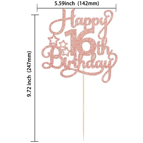 Gold_1_Pack_Happy_16Th_Birthday_Cake_Topper_Glitter_Sweet_16_Cake_Pick_Birthday_16Th_Birthday_Cake_Decorations_For_Children_16Th_Theme_Party_Supplies_Rose_Gold