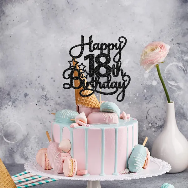 Black_1_Pack_Happy_18Th_Birthday_Cake_Topper_Black_Glitter_18_&_Fabulous_Cheers_To_18_Years_Old_Birthday_Cake_Pick_For_Celebrating_18Th_Birthday_Anniversary_Party_Cake_Decorations_Supplies