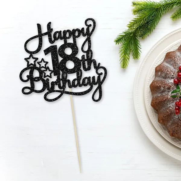 Black_1_Pack_Happy_18Th_Birthday_Cake_Topper_Black_Glitter_18_&_Fabulous_Cheers_To_18_Years_Old_Birthday_Cake_Pick_For_Celebrating_18Th_Birthday_Anniversary_Party_Cake_Decorations_Supplies
