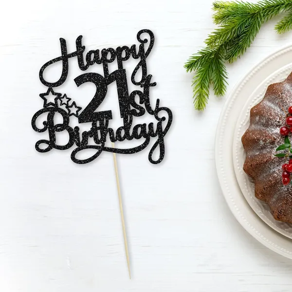 Black_1_Pack_Happy_21St_Birthday_Cake_Topper_Black_Glitter_21_&_Fabulous_Cheers_To_21_Years_Old_Birthday_Cake_Pick_For_Celebrating_21St_Birthday_Anniversary_Party_Cake_Decorations_Supplies