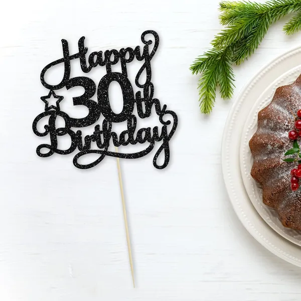 Black_1_Pack_Happy_30Th_Birthday_Cake_Topper_Black_Glitter_30_&_Fabulous_Cheers_To_30_Years_Old_30Th_Birthday_Cake_Pick_For_Celebrating_30Th_Birthday_Anniversary_Party_Cake_Decorations_Supplies