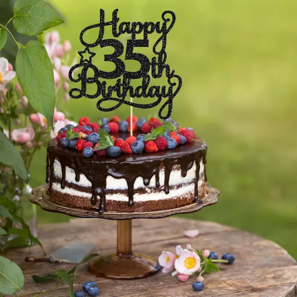 Black_1_Pack_Happy_35Th_Birthday_Cake_Topper_Black_Glitter_35_&_Fabulous_Cheers_To_35_Years_Old_Birthday_Cake_Pick_For_Celebrating_35Th_Birthday_Anniversary_Party_Cake_Decorations_Supplies