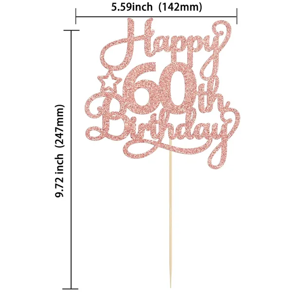 Gold_1_Pack_Happy_60Th_Birthday_Cake_Topper_Rose_Gold_Glitter_60_&_Fabulous_Cheers_To_60_Years_Old_60Th_Birthday_Cake_Pick_For_Celebrating_60Th_Birthday_Anniversary_Party_Cake_Decorations_Supplies