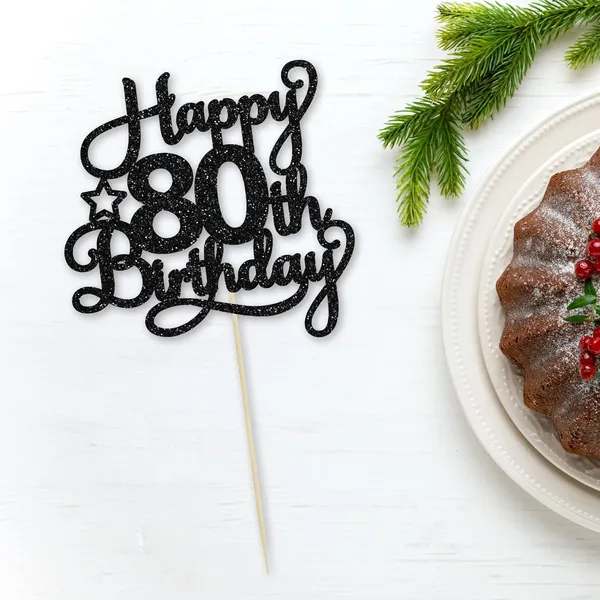 Black_1_Pack_Happy_80Th_Birthday_Cake_Topper_Black_Glitter_80_&_Fabulous_Cheers_To_80_Years_Old_Birthday_Cake_Pick_For_Celebrating_80Th_Birthday_Anniversary_Party_Cake_Decorations_Supplies