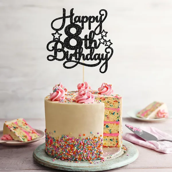 Black_1_Pack_Happy_8Th_Birthday_Cake_Topper_Black_Glitter_8Th_Birthday_Cheers_To_8_Years_Old_Birthday_Cake_Pick_For_Celebrating_8Th_Birthday_Anniversary_Party_Cake_Decorations_Supplies