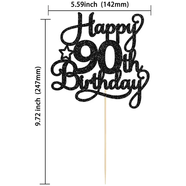 Black_1_Pack_Happy_90Th_Birthday_Cake_Topper_Black_Glitter_90_&_Fabulous_Cheers_To_90_Years_Old_Birthday_Cake_Pick_For_Celebrating_90Th_Birthday_Anniversary_Party_Cake_Decorations_Supplies
