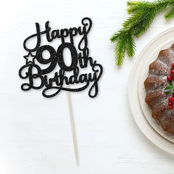 Black_1_Pack_Happy_90Th_Birthday_Cake_Topper_Black_Glitter_90_&_Fabulous_Cheers_To_90_Years_Old_Birthday_Cake_Pick_For_Celebrating_90Th_Birthday_Anniversary_Party_Cake_Decorations_Supplies
