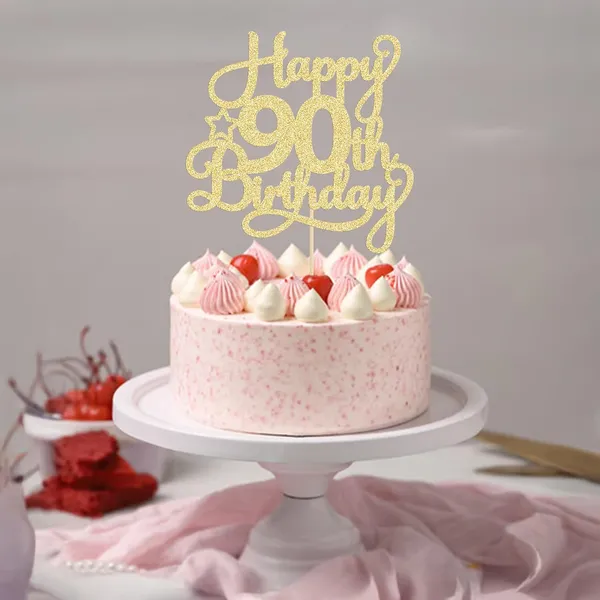 Gold_1_Pack_Happy_90Th_Birthday_Cake_Topper_Gold_Glitter_90_&_Fabulous_Cheers_To_90_Years_Old_Birthday_Cake_Pick_For_Celebrating_90Th_Birthday_Anniversary_Party_Cake_Decorations_Supplies
