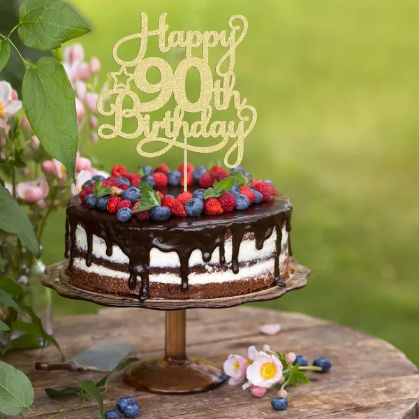 Gold_1_Pack_Happy_90Th_Birthday_Cake_Topper_Gold_Glitter_90_&_Fabulous_Cheers_To_90_Years_Old_Birthday_Cake_Pick_For_Celebrating_90Th_Birthday_Anniversary_Party_Cake_Decorations_Supplies