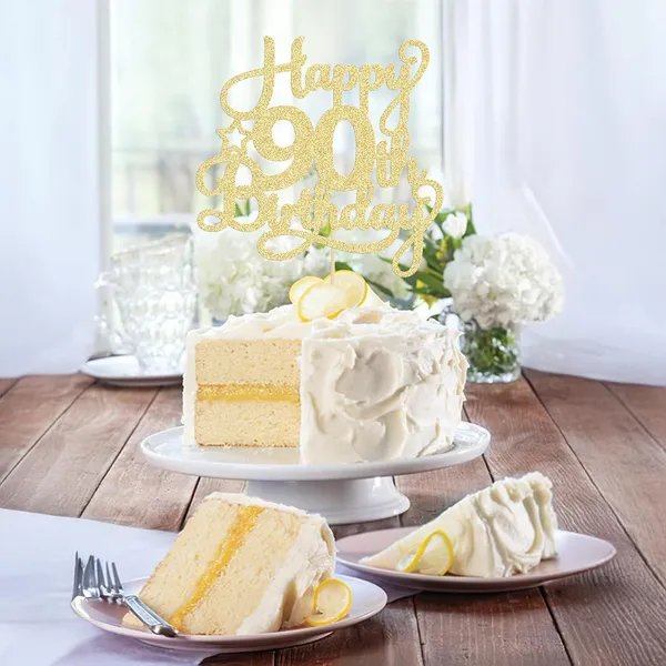 Gold_1_Pack_Happy_90Th_Birthday_Cake_Topper_Gold_Glitter_90_&_Fabulous_Cheers_To_90_Years_Old_Birthday_Cake_Pick_For_Celebrating_90Th_Birthday_Anniversary_Party_Cake_Decorations_Supplies