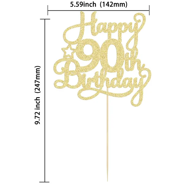 Gold_1_Pack_Happy_90Th_Birthday_Cake_Topper_Gold_Glitter_90_&_Fabulous_Cheers_To_90_Years_Old_Birthday_Cake_Pick_For_Celebrating_90Th_Birthday_Anniversary_Party_Cake_Decorations_Supplies