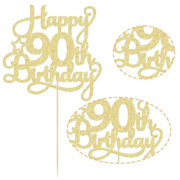 Gold_1_Pack_Happy_90Th_Birthday_Cake_Topper_Gold_Glitter_90_&_Fabulous_Cheers_To_90_Years_Old_Birthday_Cake_Pick_For_Celebrating_90Th_Birthday_Anniversary_Party_Cake_Decorations_Supplies