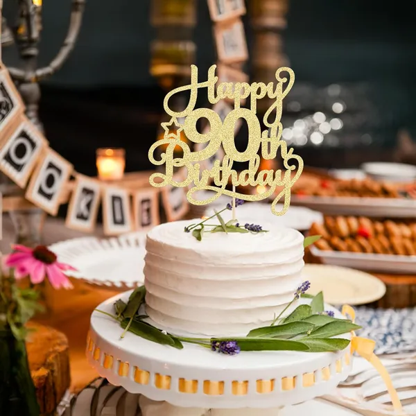Gold_1_Pack_Happy_90Th_Birthday_Cake_Topper_Gold_Glitter_90_&_Fabulous_Cheers_To_90_Years_Old_Birthday_Cake_Pick_For_Celebrating_90Th_Birthday_Anniversary_Party_Cake_Decorations_Supplies