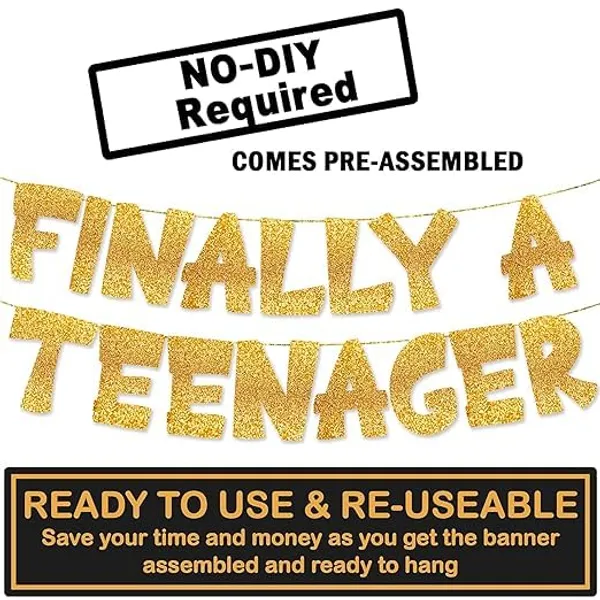 Gold_Finally_A_Teenager_Banner_|_13Th_Birthday_Party_Golden_Glitter_Banner_|_Pre-Assembled_Reusable_Birthday_Decoration_|_No_Diy_Required