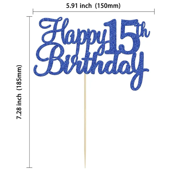Blue_Gyufise_15Th_Birthday_Cake_Topper,_Blue_Glitter,_1_Pc,_15X19Cm/5.9X7.5Inch,_Cheers_To_15_Years_Old,_Fifteen_Fabulous