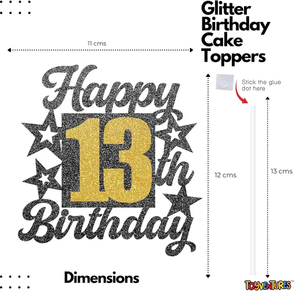 Black_Happy_13Th_Birthday_Cake_Topper_|_Black_&_Gold_Glitter_Cake_Decoration_For_Boys,_Girls,_Men_&_Women_|_Reusable_Party_Supplies_For_All_Age_Birthday_Celebration