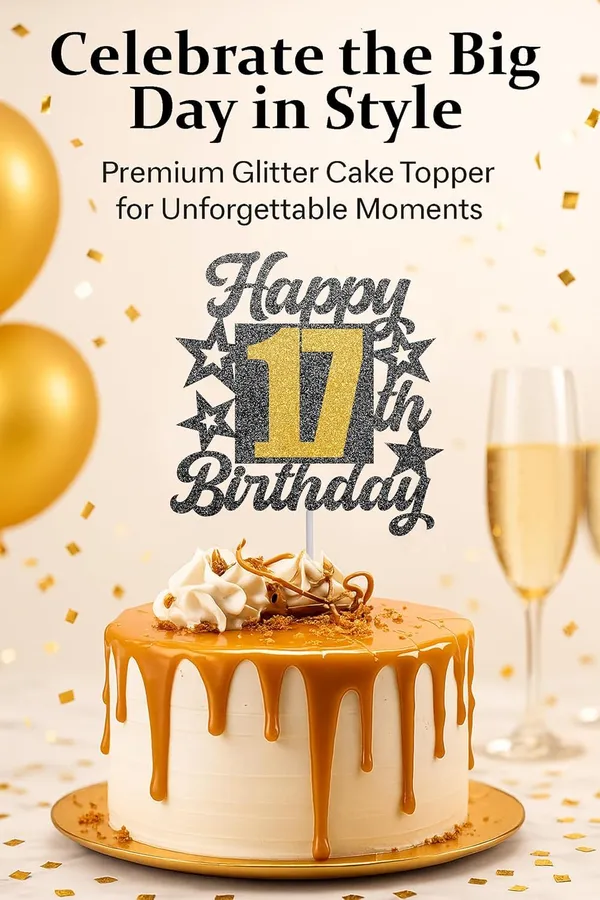 Black_Happy_17Th_Birthday_Cake_Topper_|_Black_&_Gold_Glitter_Cake_Decoration_For_Boys,_Girls,_Men_&_Women_|_Reusable_Party_Supplies_For_All_Age_Birthday_Celebration