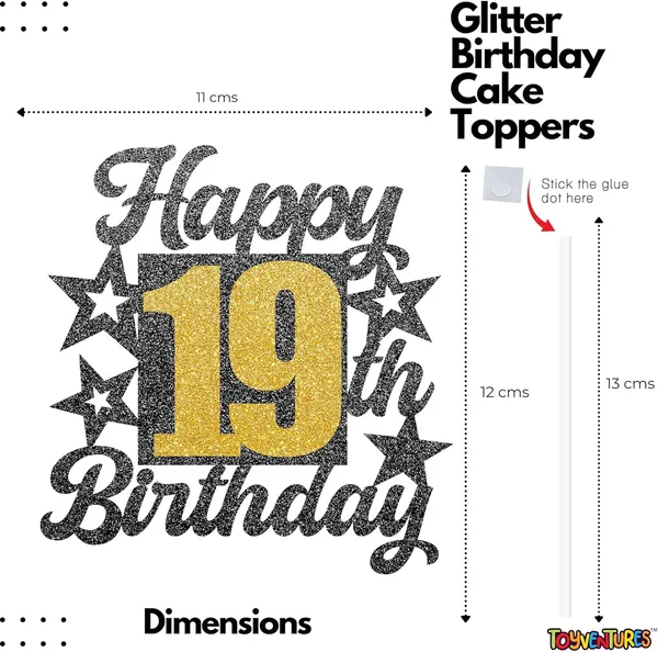 Black_Happy_19Th_Birthday_Cake_Topper_|_Black_&_Gold_Glitter_Cake_Decoration_For_Boys,_Girls,_Men_&_Women_|_Reusable_Party_Supplies_For_All_Age_Birthday_Celebration