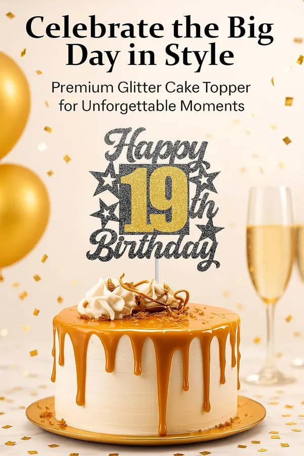 Black_Happy_19Th_Birthday_Cake_Topper_|_Black_&_Gold_Glitter_Cake_Decoration_For_Boys,_Girls,_Men_&_Women_|_Reusable_Party_Supplies_For_All_Age_Birthday_Celebration