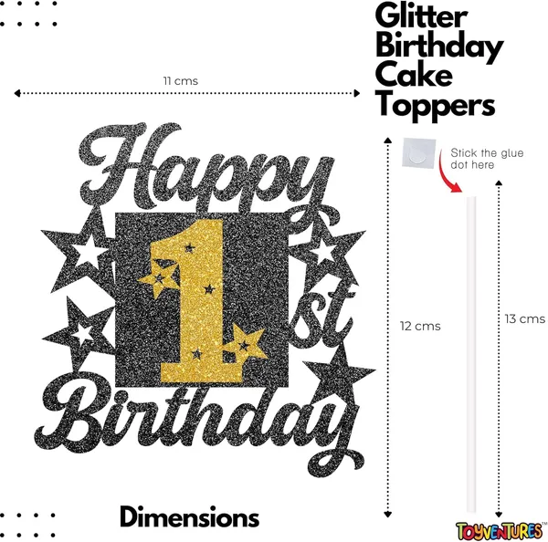Black_Happy_1St_Birthday_Cake_Topper_|_Black_&_Gold_Glitter_Cake_Decoration_For_Boys,_Girls,_Men_&_Women_|_Reusable_Party_Supplies_For_All_Age_Birthday_Celebration