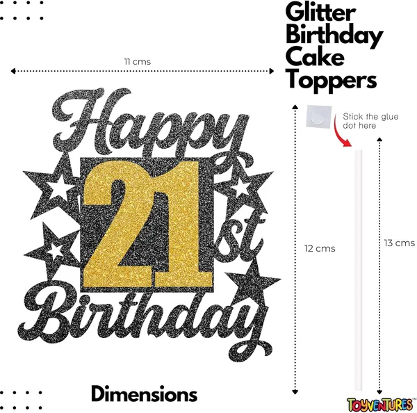 Black_Happy_21St_Birthday_Cake_Topper_|_Black_&_Gold_Glitter_Cake_Decoration_For_Boys,_Girls,_Men_&_Women_|_Reusable_Party_Supplies_For_All_Age_Birthday_Celebration